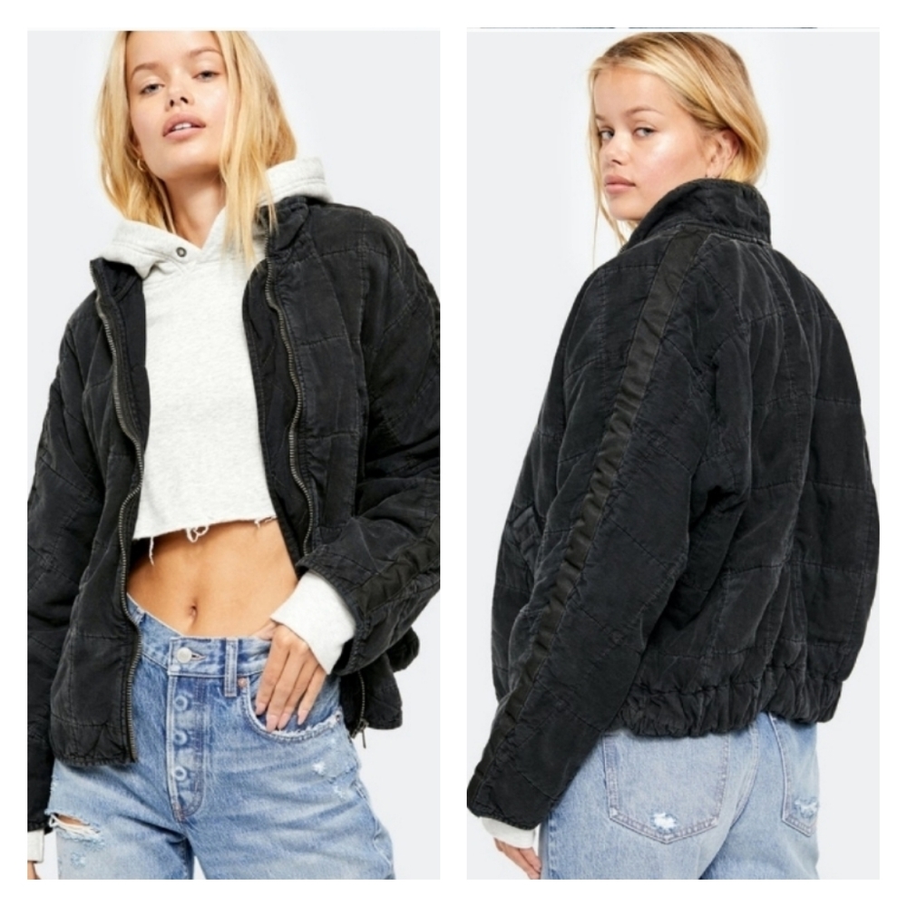 Free People Dolman Quilted Full Zip Washed Black Knit Jacket NWT XL $198 - Picture 2 of 13